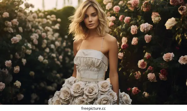 Elegant woman in a rose garden