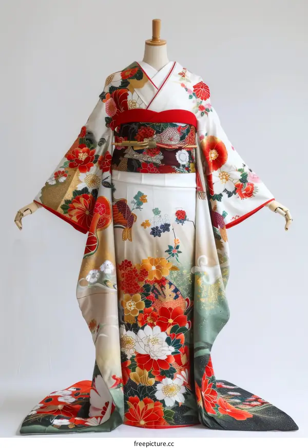 A woman wearing a traditional Japanese wedding kimono