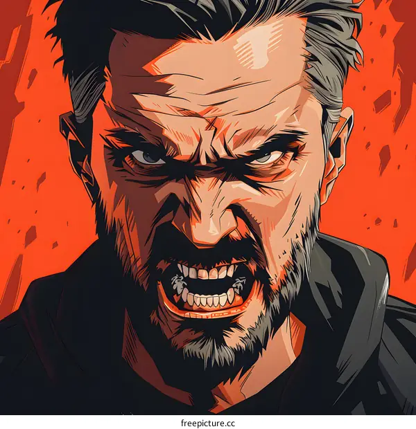 Portrait of a man with a beard and a scowl on his face