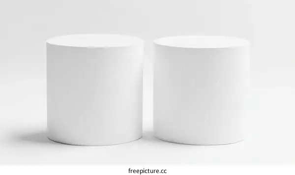 Two White Cylindrical Display Stands
