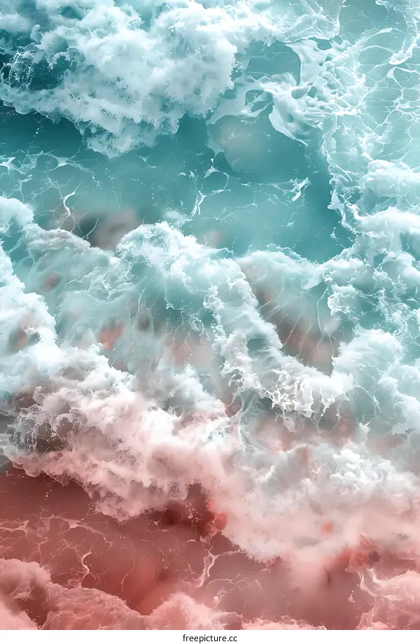Aerial View of Ocean Waves Breaking