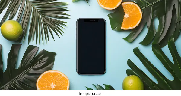 Tropical Summer Phone Mockup With Orange and Lime