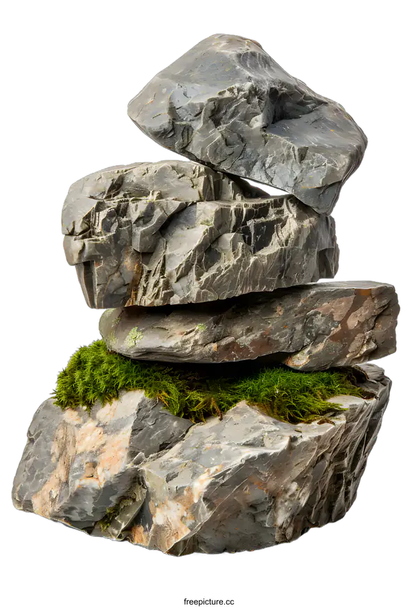 [Transparent Background PNG]Stack of Rocks with Moss on Top