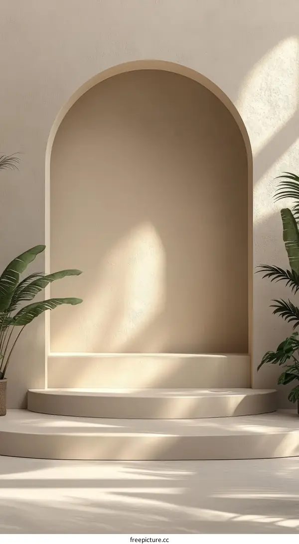Beige Archway Display Stand with Plants