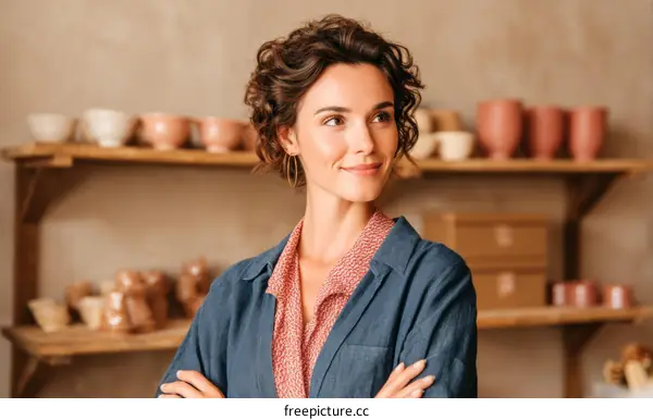 Woman Craftsperson in Pottery Studio