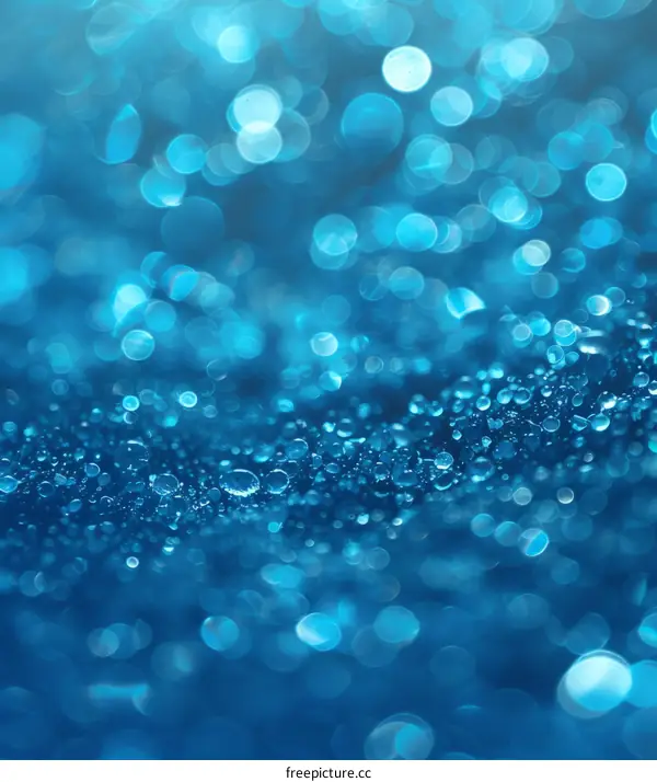 Abstract Blue Water Droplets on a Blurred Background