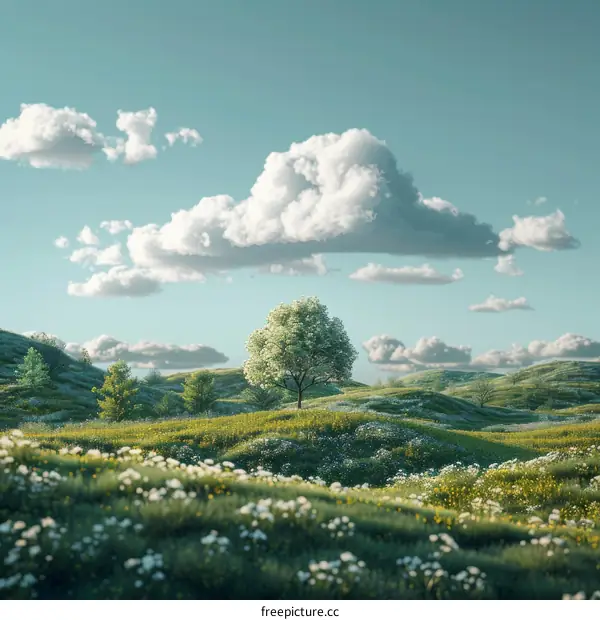 Tranquil Hilltop Vista with Solitary Tree