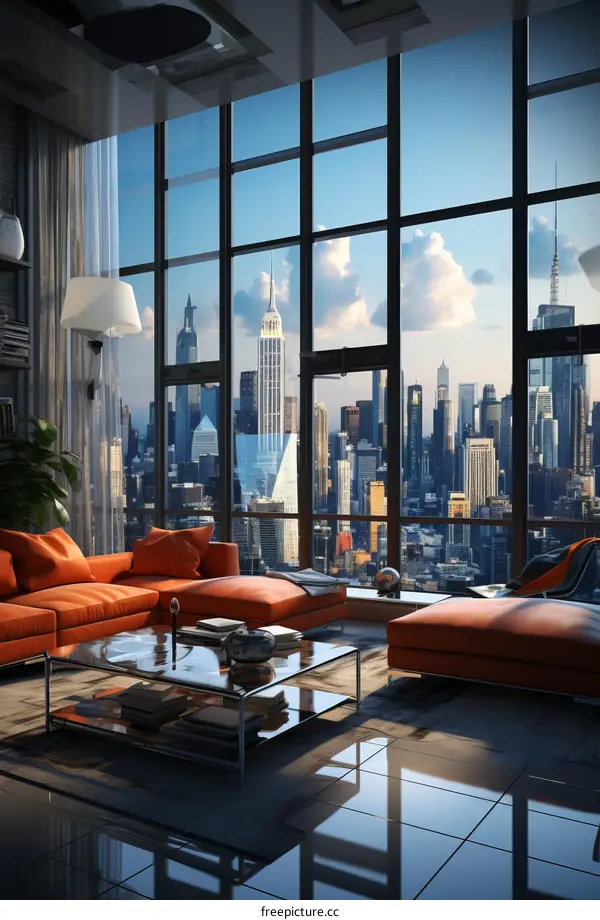 Modern Living Room with City Views