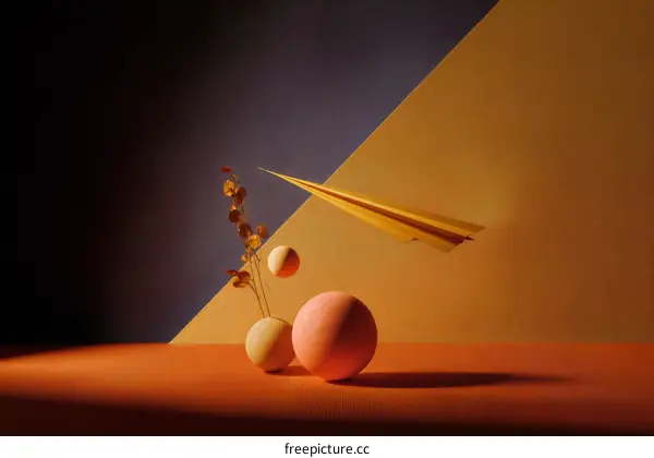 Abstract Composition of Paper Plane and Geometric Shapes