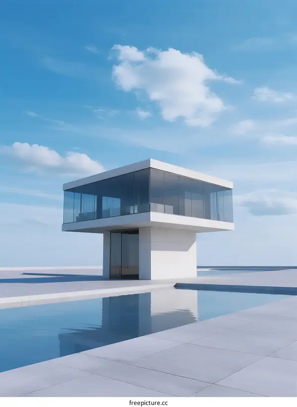 Minimalist Modern Architecture with Clear Glass and Reflective Pool