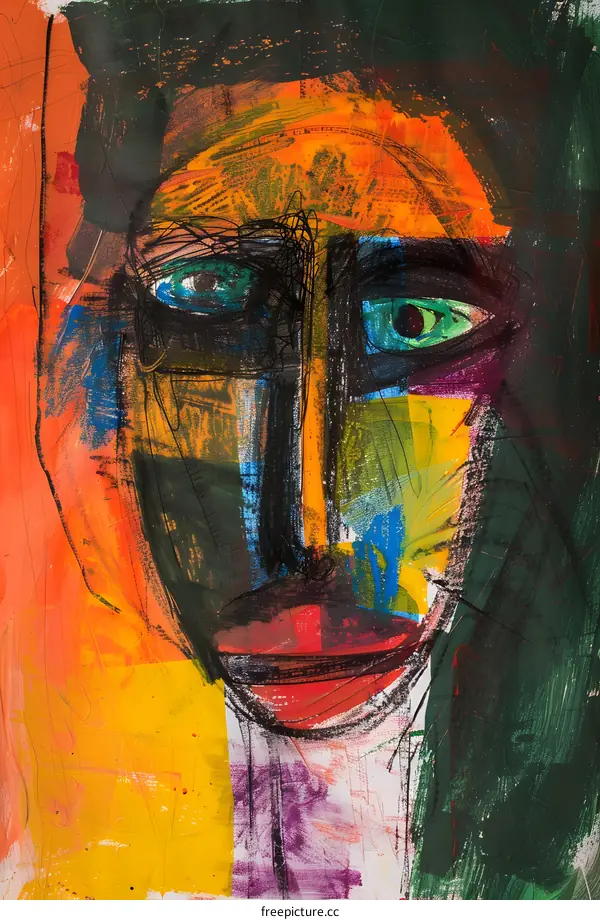 Abstract Painting of a Face with Bold Colors