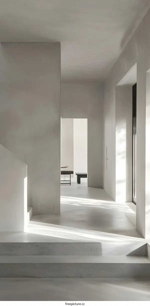 Minimalist Concrete Staircase and Hallway Interior Design