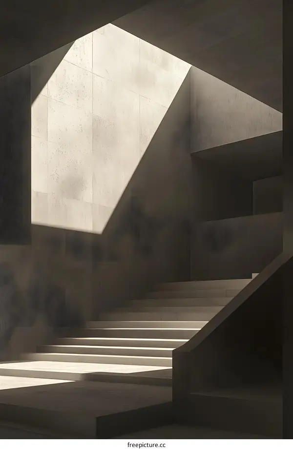 Minimalist Concrete Staircase with Light Shining Through