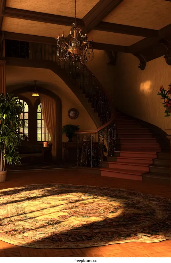 Grand Staircase in a Luxurious Mansion Interior