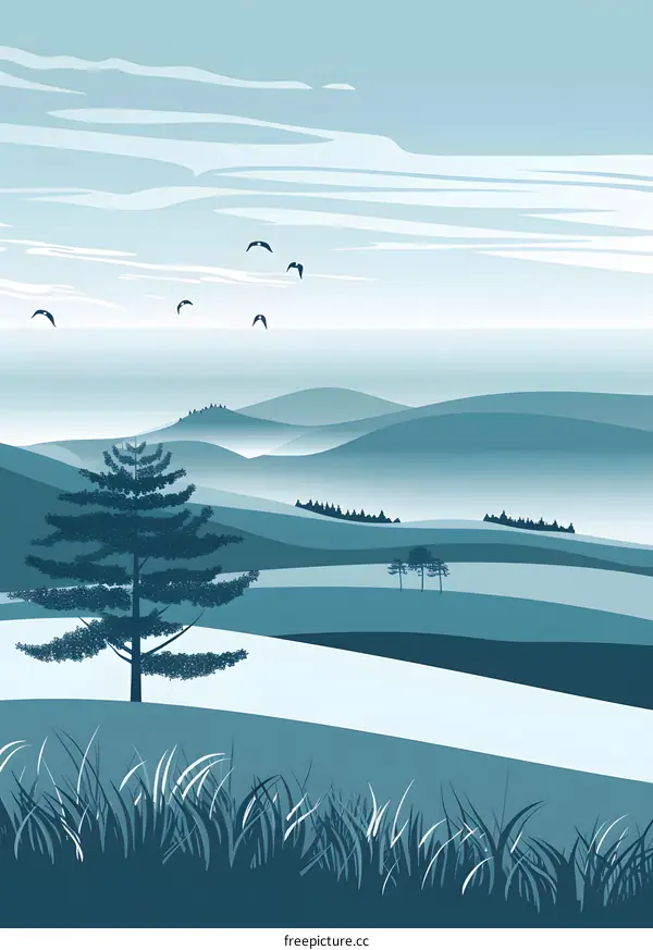 Blue Hills and Green Grass Nature Landscape