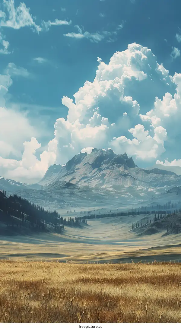 The mountain is covered with snow under the blue sky