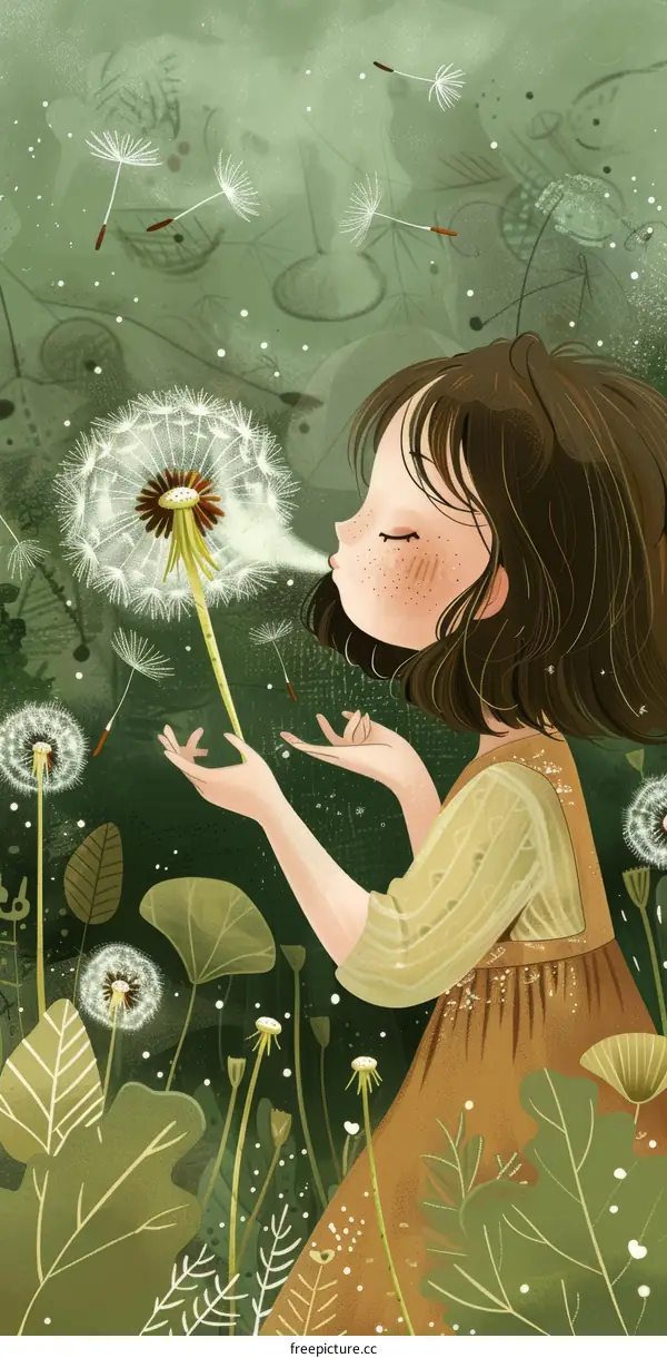 girl blowing dandelion flower