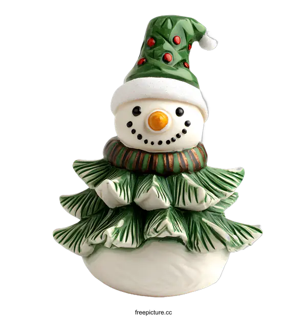 [Transparent Background PNG]Smiling Christmas Snowman Decoration with Green Pine Tree
