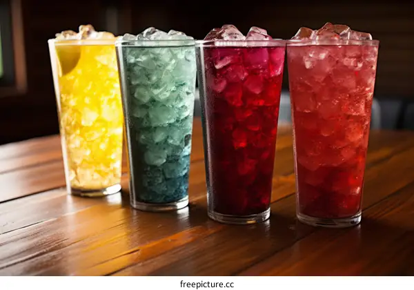 Colorful Cocktails on Wooden Table