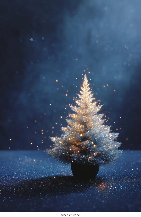 Sparkling Christmas Tree in Dark Night