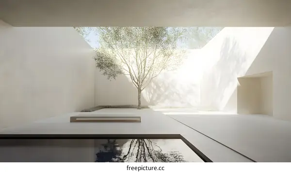 Minimalist Modern Courtyard Design with Tree and Pool