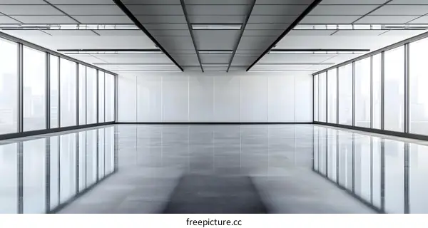 Empty Modern Office Space with Large Windows