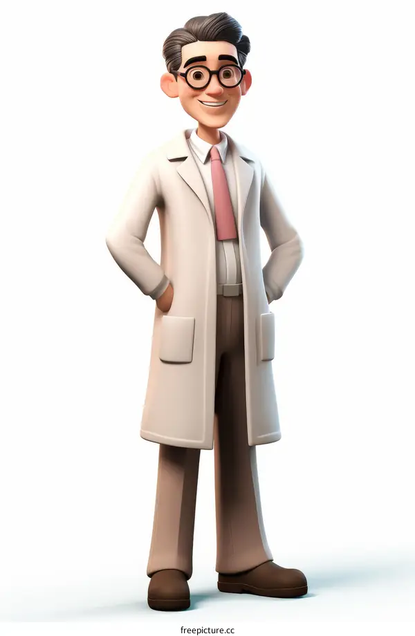 Cartoon Scientist in Lab Coat and Glasses