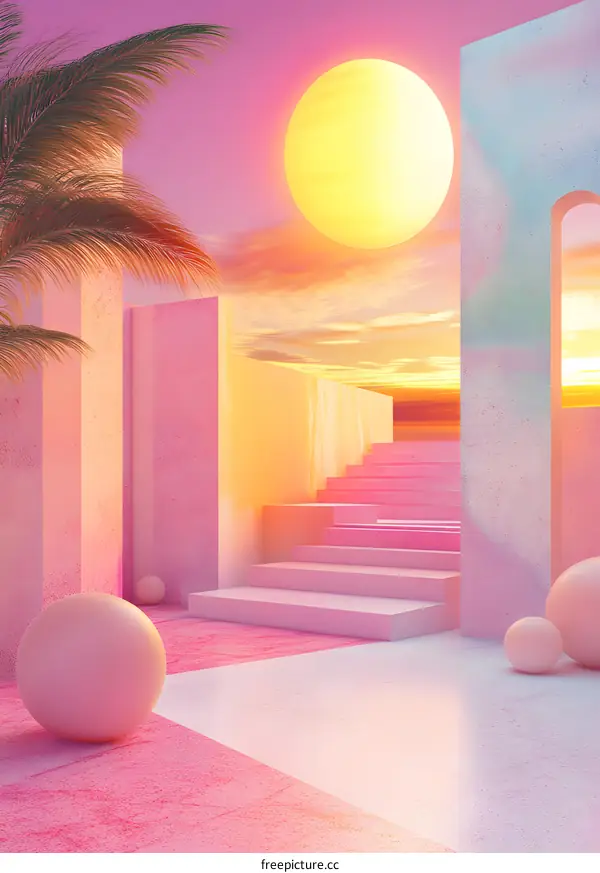 Pink Sunset Minimalist 3D Rendering Background