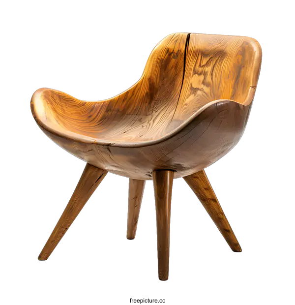 [Transparent Background PNG]Wooden Chair with Unique Design and Carved Seat