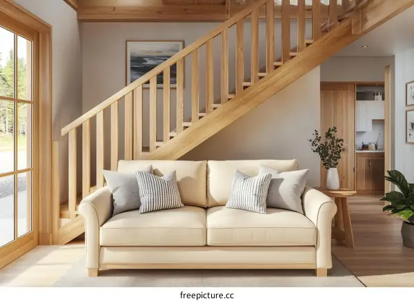 Modern Farmhouse Living Room with Wooden Staircase