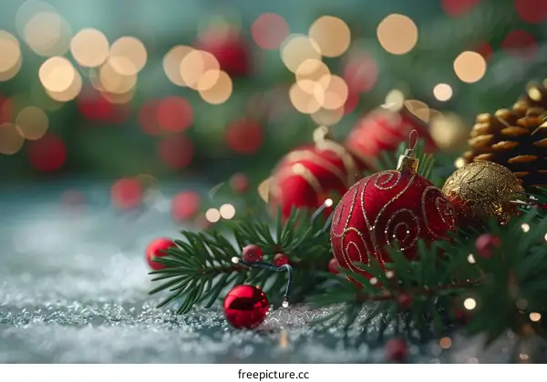 Christmas decorations with red and gold ornaments