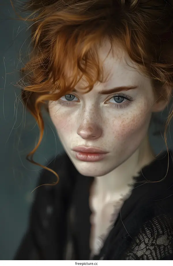 Portrait of a redheaded woman with freckles