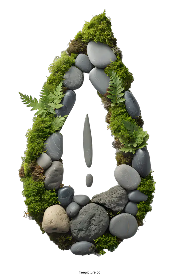 [Transparent Background PNG]Water Drop Symbol Created with Rocks Moss and Ferns