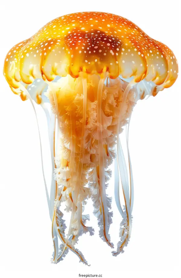 A beautiful orange jellyfish with long, flowing tentacles