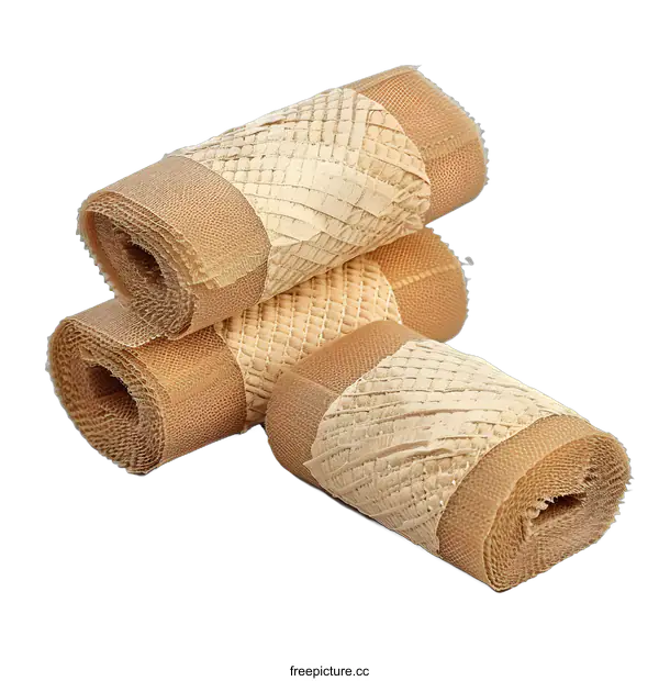 [Transparent Background PNG]Three rolls of beige see-through ribbon