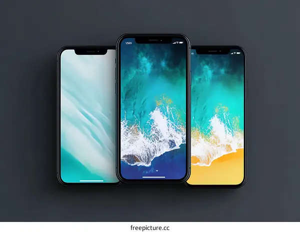 Three Black Smartphones with Different Backgrounds