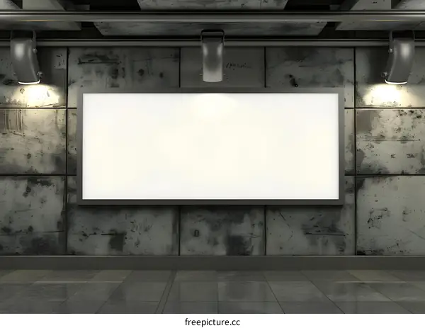 Blank Billboard on Concrete Wall in an Underground Tunnel