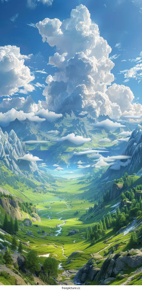 Fantasy Mountain Landscape with Clouds