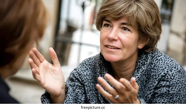 Woman with Short Hair Gesturing with Her Hands