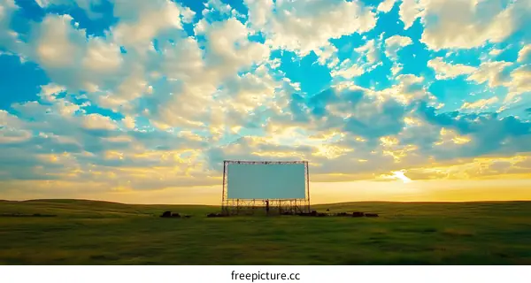 Blank Drive In Screen Under a Dramatic Sky