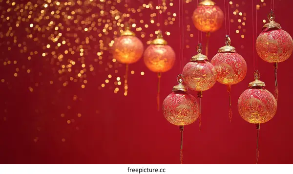 Chinese New Year Decorations on Red Background