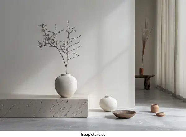 Still Life with Vase and Ceramics on Stone