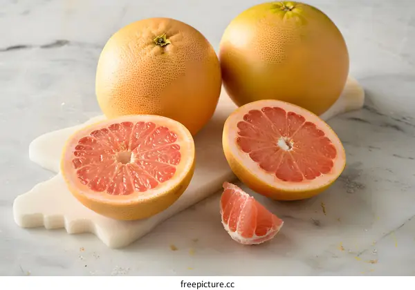 Fresh Grapefruit on Marble Background