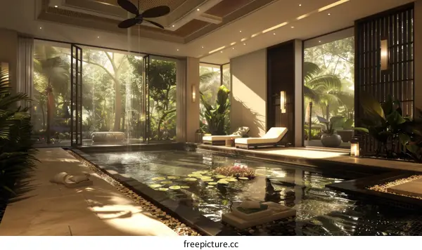Tranquil Haven: Opulent Indoor Pool with Sun Room and Garden