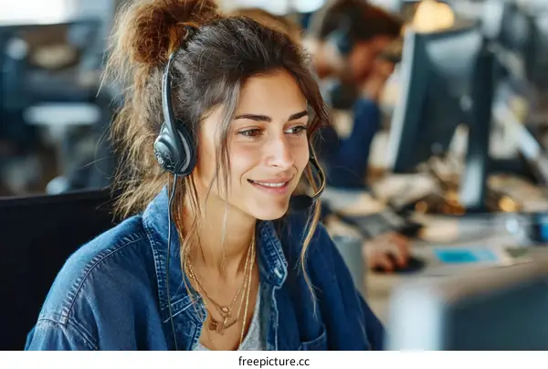 Call center worker focused on customer service