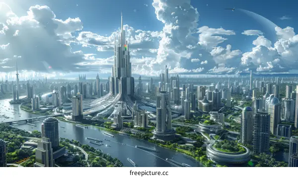 Futuristic Cityscape Aerial View