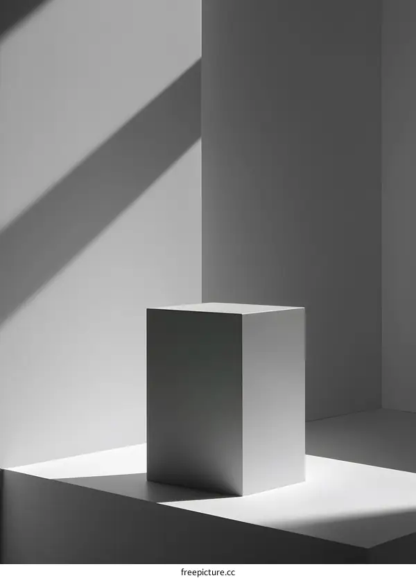 White Cube Platform With Light Shadow Minimalist Background