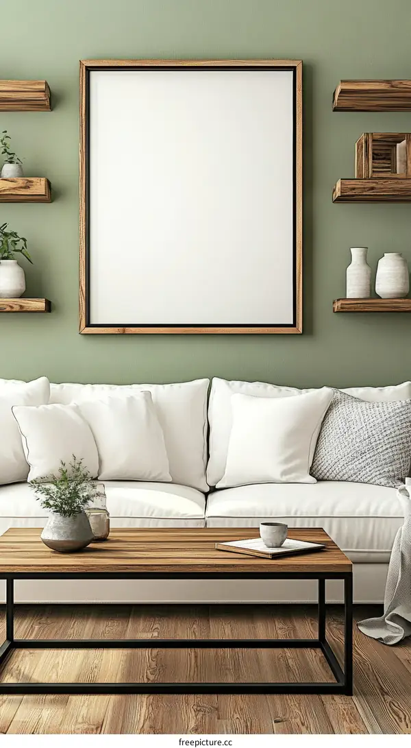 Modern Farmhouse Living Room Mockup with Empty Frame