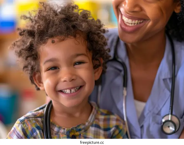 Toddler smiling with doctor