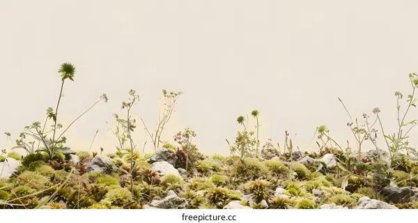Wildflowers and Moss on a Rock Outcrop